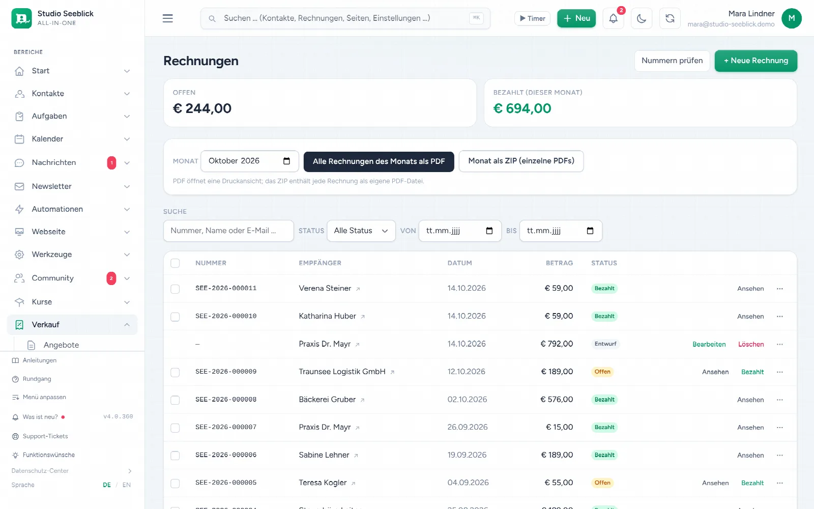 CRM Hefti: Rechnungen